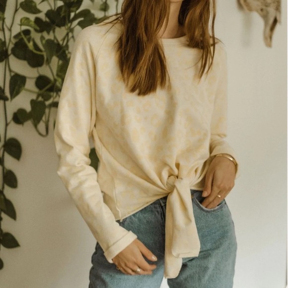 Jackson Rowe Tops - Jackson Rowe Arose Sweatshirt Cream Leopard Print Tie Front Cotton Sweatshirt